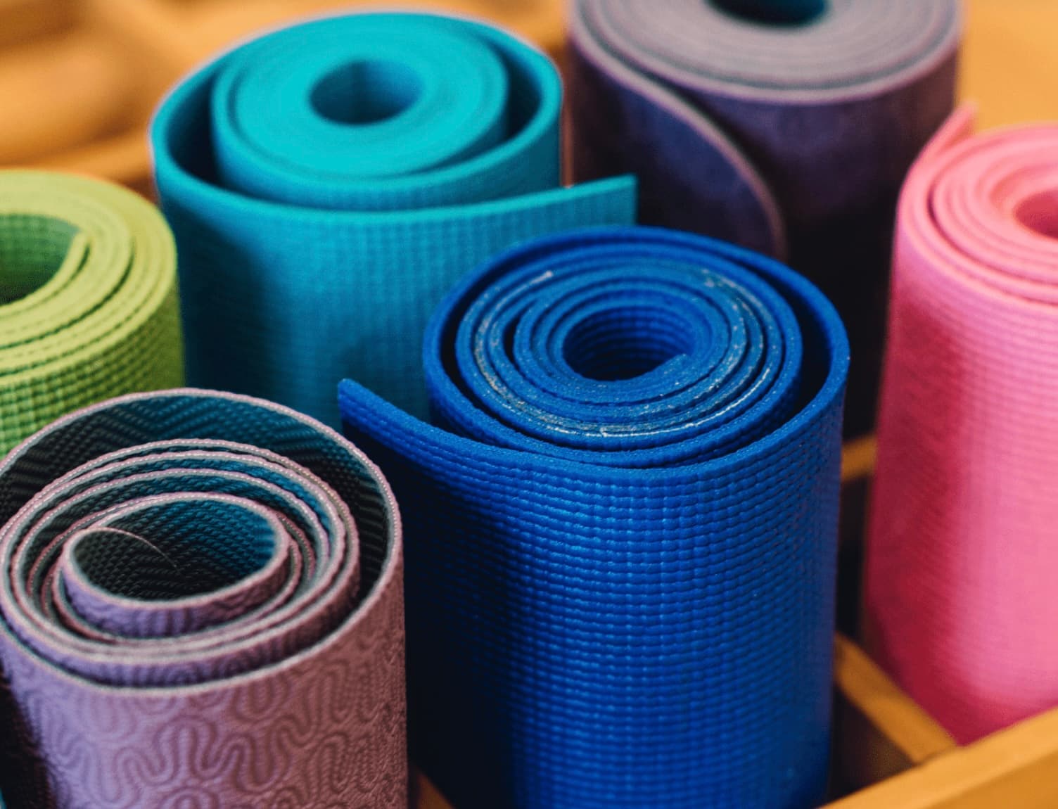 Yoga mats available to rent at the studio